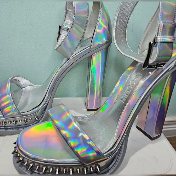 NWT ALEXANDER MCQUEEN Punk Iridescent Stud Ankle Strap Platform Sandals sz 41 - Picture 7 of 16